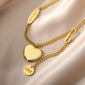 Women’s Layered Heart Pendant Necklace – Gold-Plated Stainless Steel Choker with Moon & Star Zircon Charms, Romantic Wedding Jewelry Gift