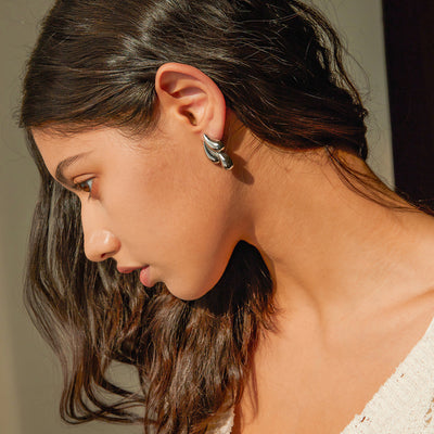 Women’s 18K Gold Plated Stainless Steel Water Drop Earrings – Geometric Plaid Design, Minimalist INS Style Jewelry for Everyday or Party Wear