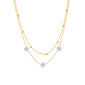 Gold Stainless Steel Daisy Flower Jewelry Set for Women – Double Layer Necklace & Earrings with White Shell Pendant – Elegant Layered Necklace Gift for Her